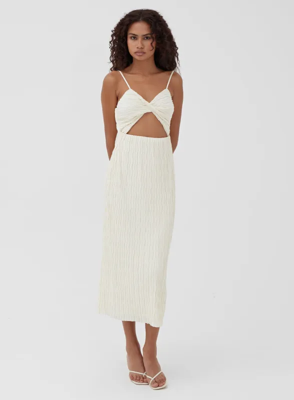 Cream Cut Out Plisse Dress – Dayna sold by 4th and Reckless