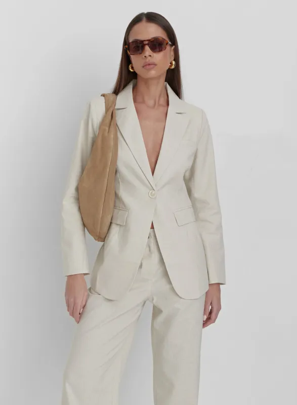 Cream Linen Look Blazer- Liana sold by 4th and Reckless