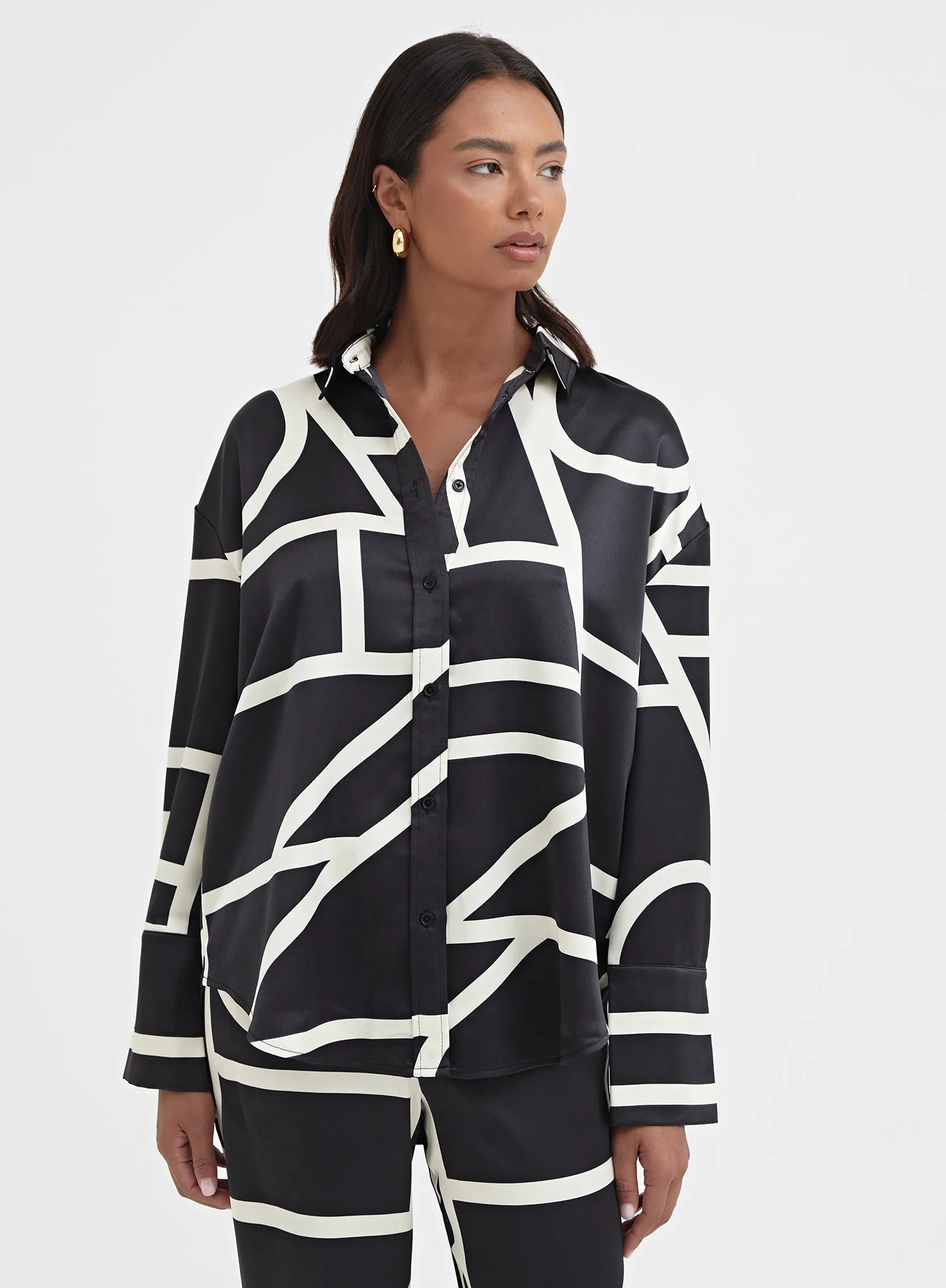 Multi Contrast Print Satin Shirt – Kora sold by 4th and Reckless product image thumbnail 2