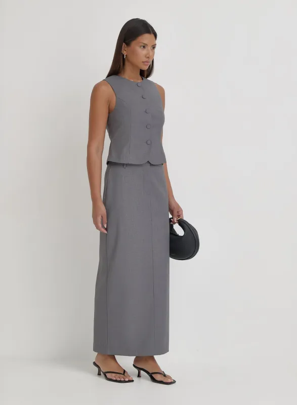 Grey Tailored Maxi Skirt- Hallie sold by 4th and Reckless