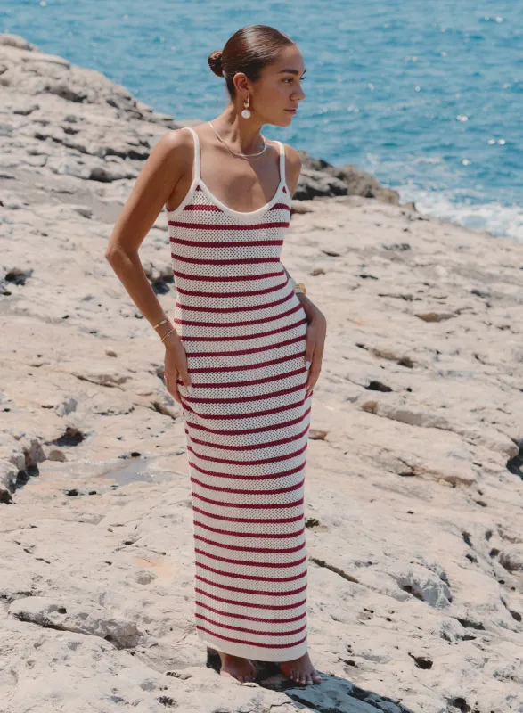 Red And White Stripe Knitted Maxi Dress- Brittany sold by 4th and Reckless