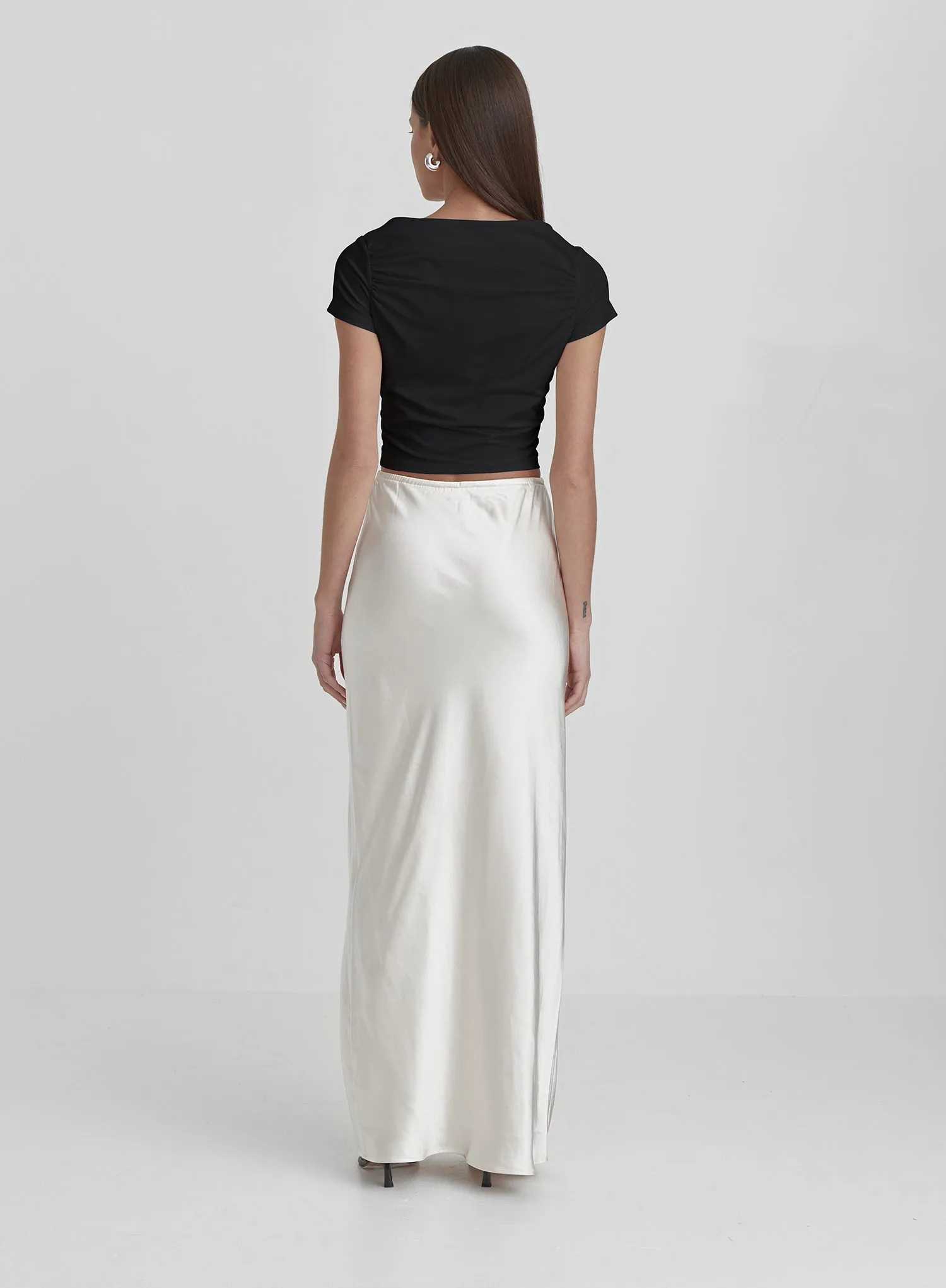 Black Ruched Jersey Cropped T-shirt sold by 4th and Reckless product image thumbnail 4