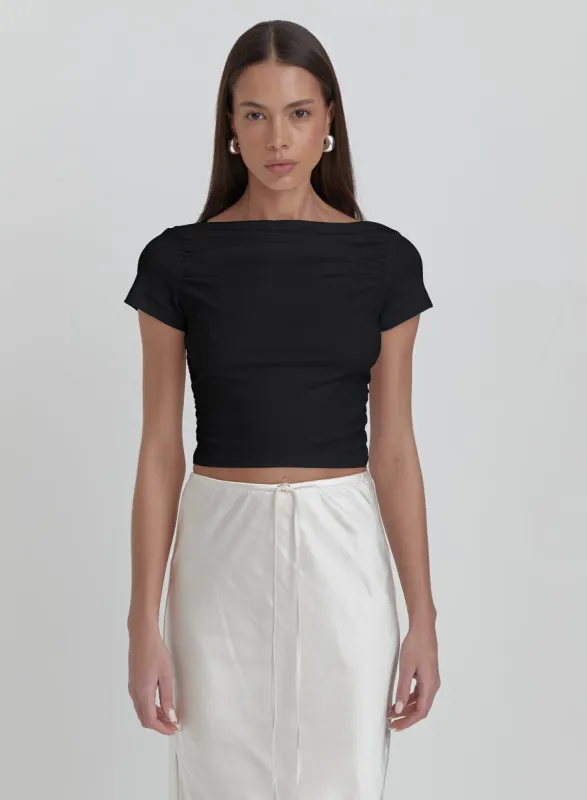 Black Ruched Jersey Cropped T-shirt sold by 4th and Reckless