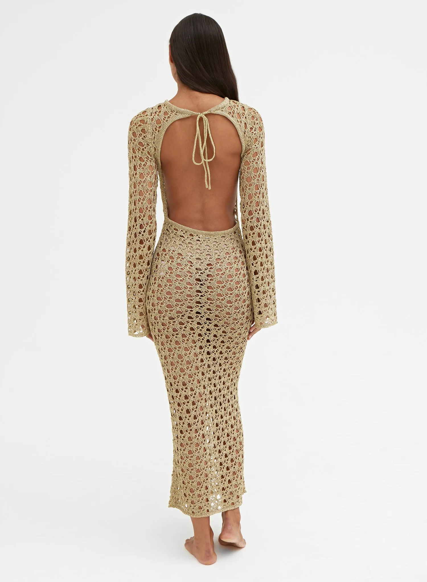 Gold Metallic Knit Open Back Maxi Dress – Loz sold by 4th and Reckless product image thumbnail 4