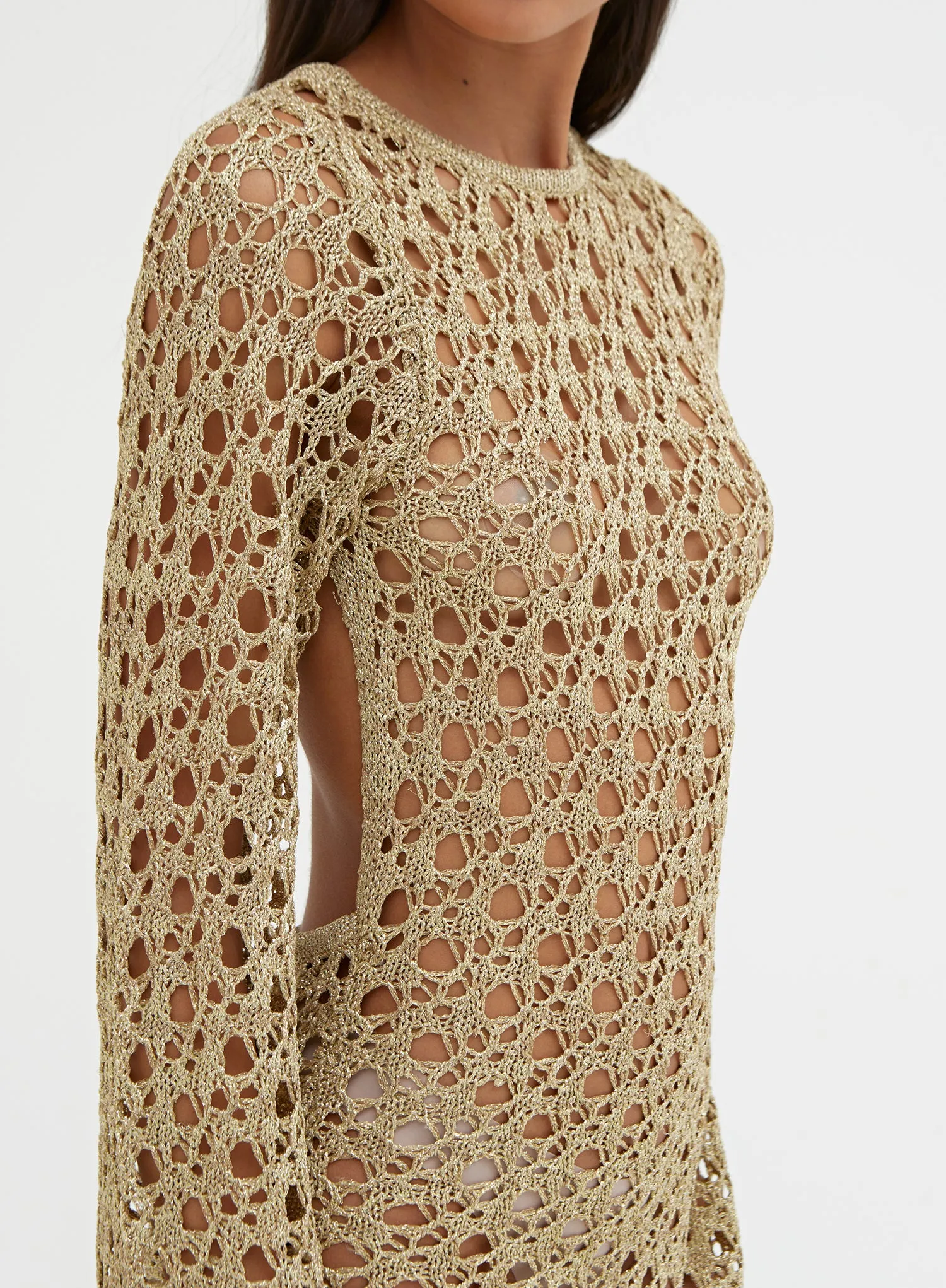 Gold Metallic Knit Open Back Maxi Dress – Loz sold by 4th and Reckless product image thumbnail 5