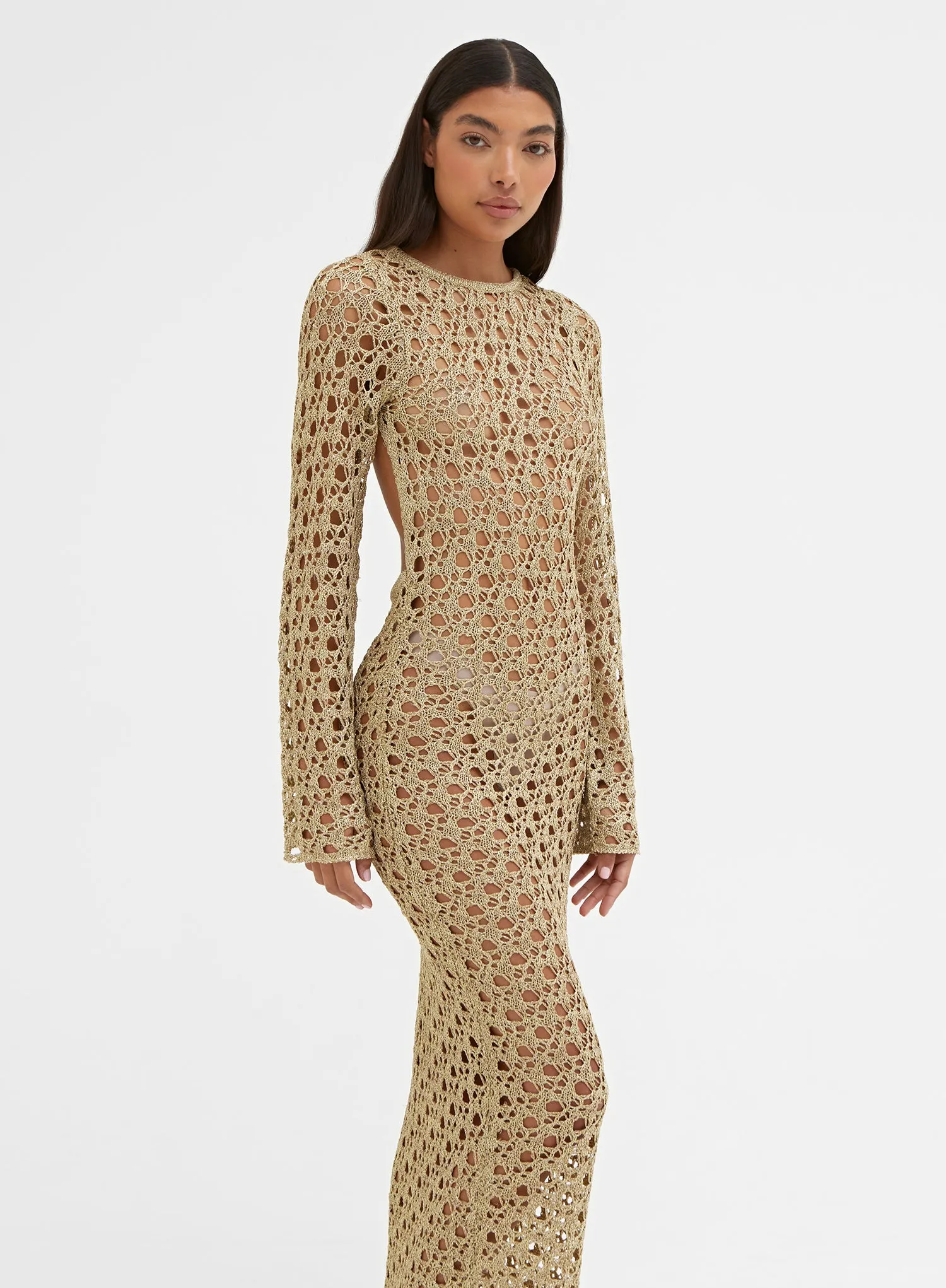 Gold Metallic Knit Open Back Maxi Dress – Loz sold by 4th and Reckless product image thumbnail 3