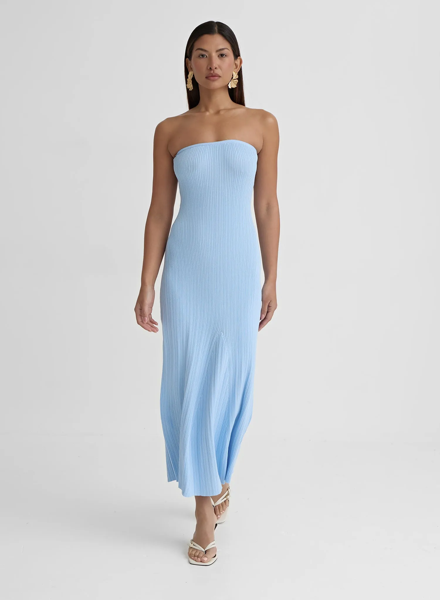 Blue Bandeau Knitted Maxi Dress- Henley | Parallel Blue Bandeau Knitted Maxi Dress- Henley | Parallel