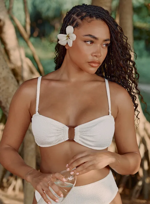 White Crinkle Tortoiseshell Buckle Bikini Top- Lulu sold by 4th and Reckless