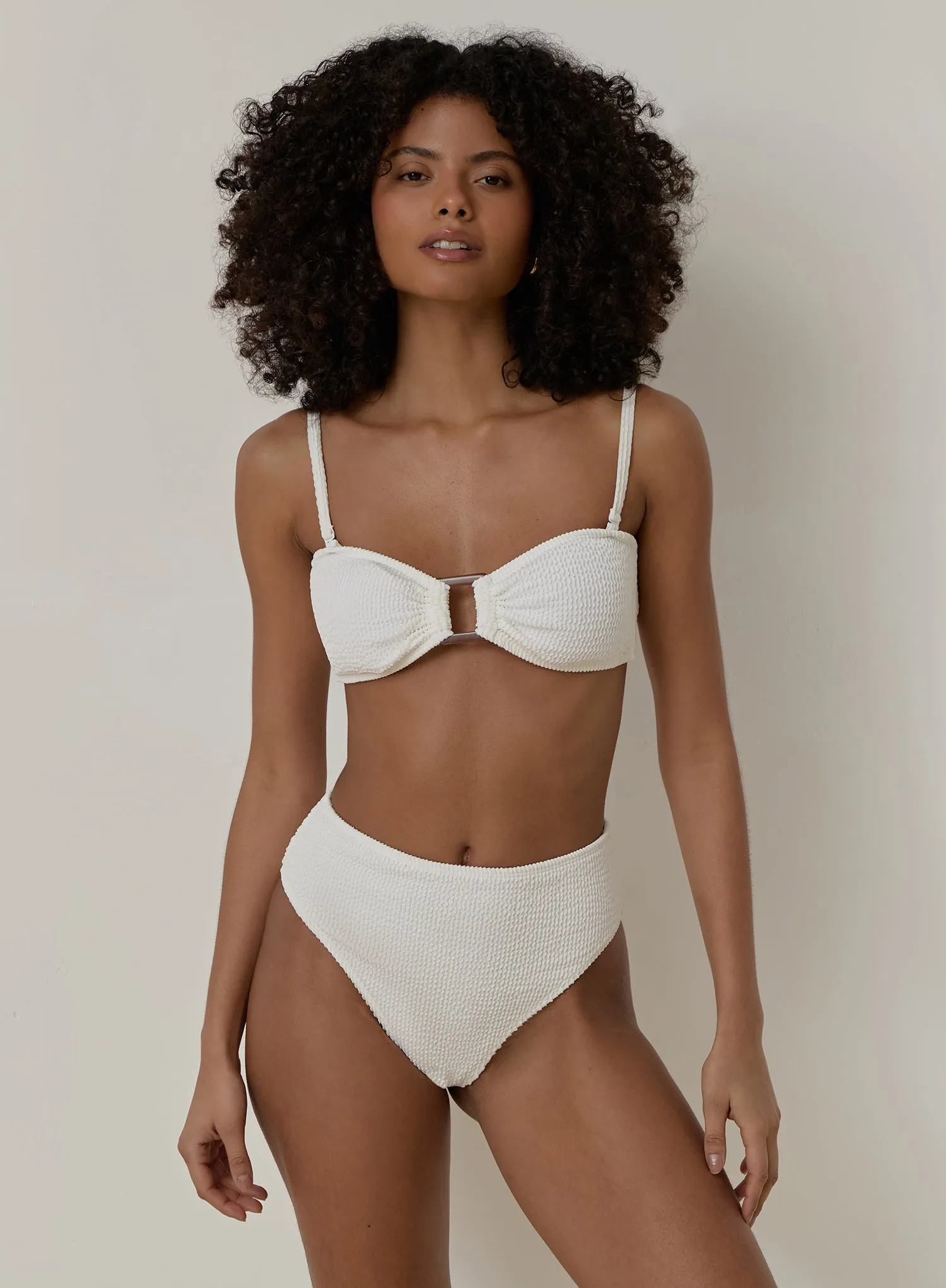White Crinkle Tortoiseshell Buckle Bikini Top- Lulu sold by 4th and Reckless product image thumbnail 5