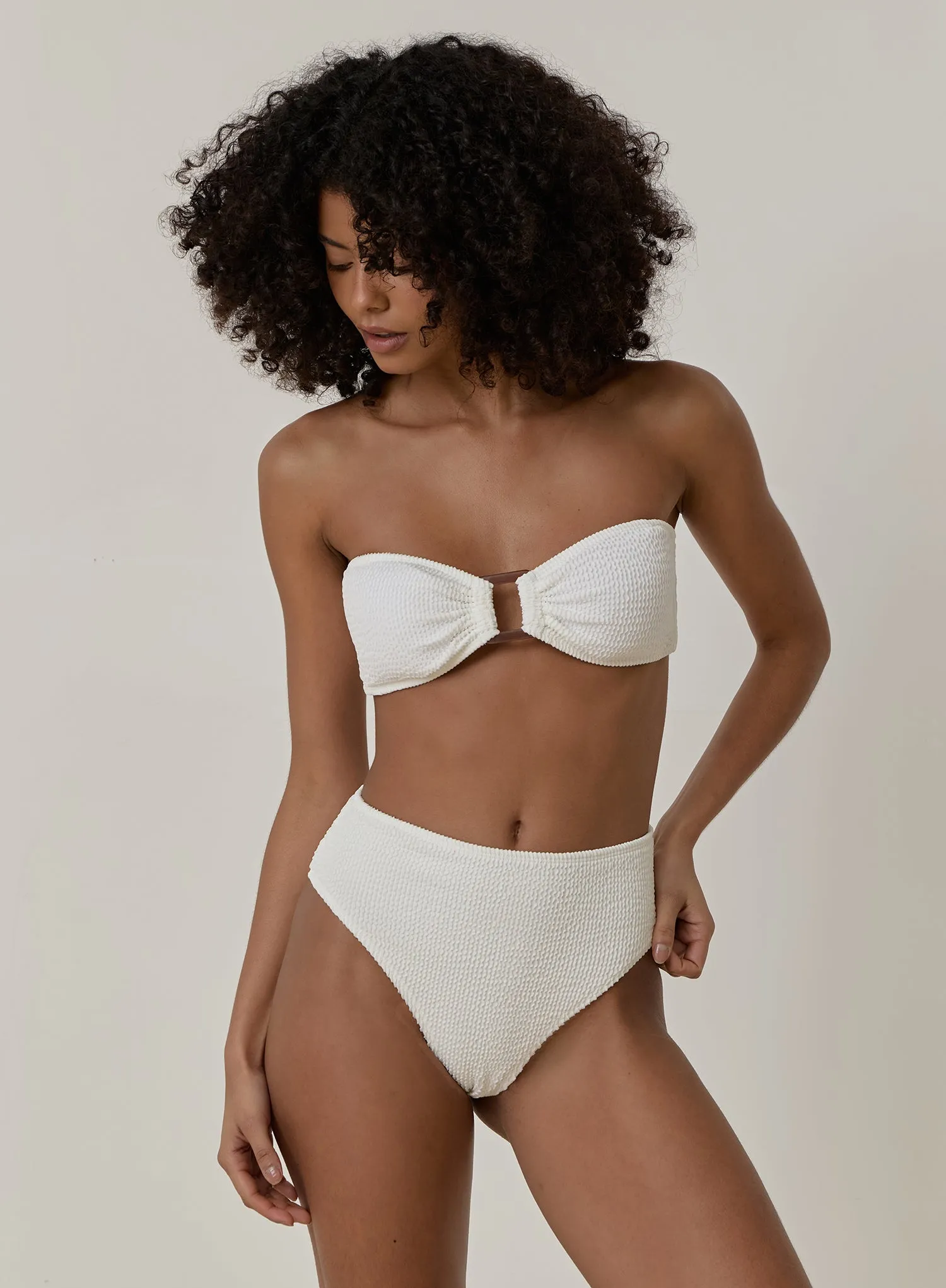 White Crinkle Tortoiseshell Buckle Bikini Top- Lulu sold by 4th and Reckless product image thumbnail 2