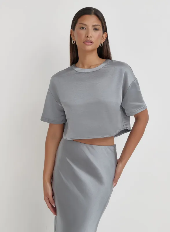 Blue Steel Satin Cropped Top sold by 4th and Reckless