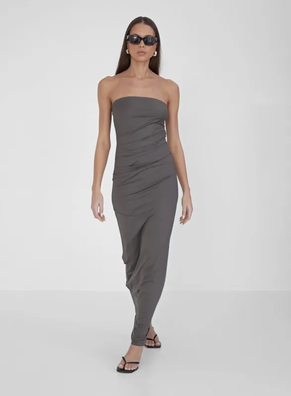 Grey Slinky Bandeau Midaxi Dress- Andi sold by 4th and Reckless