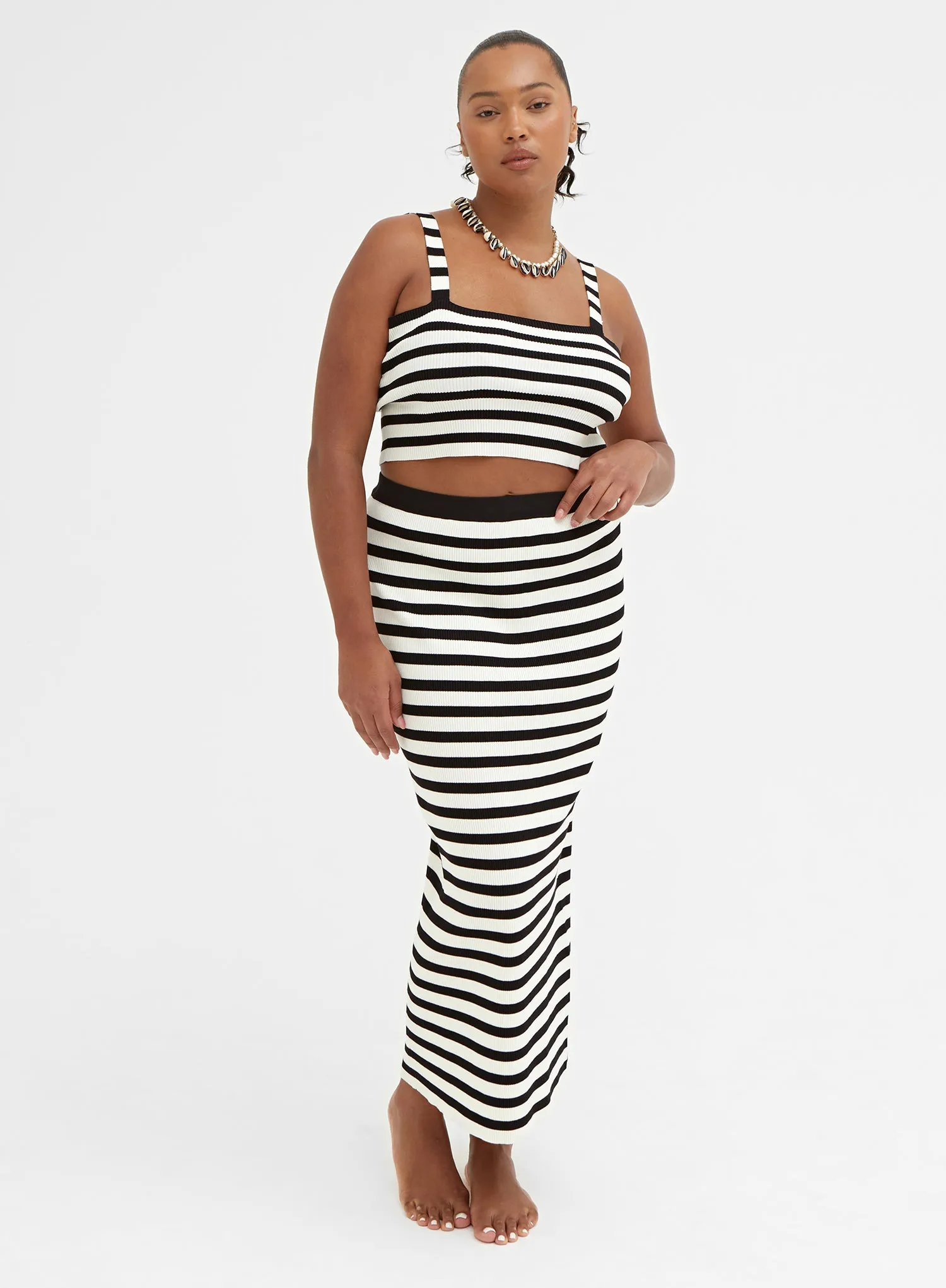 Black And Cream Stripe Knit Maxi Skirt – Zoe sold by 4th and Reckless product image thumbnail 2