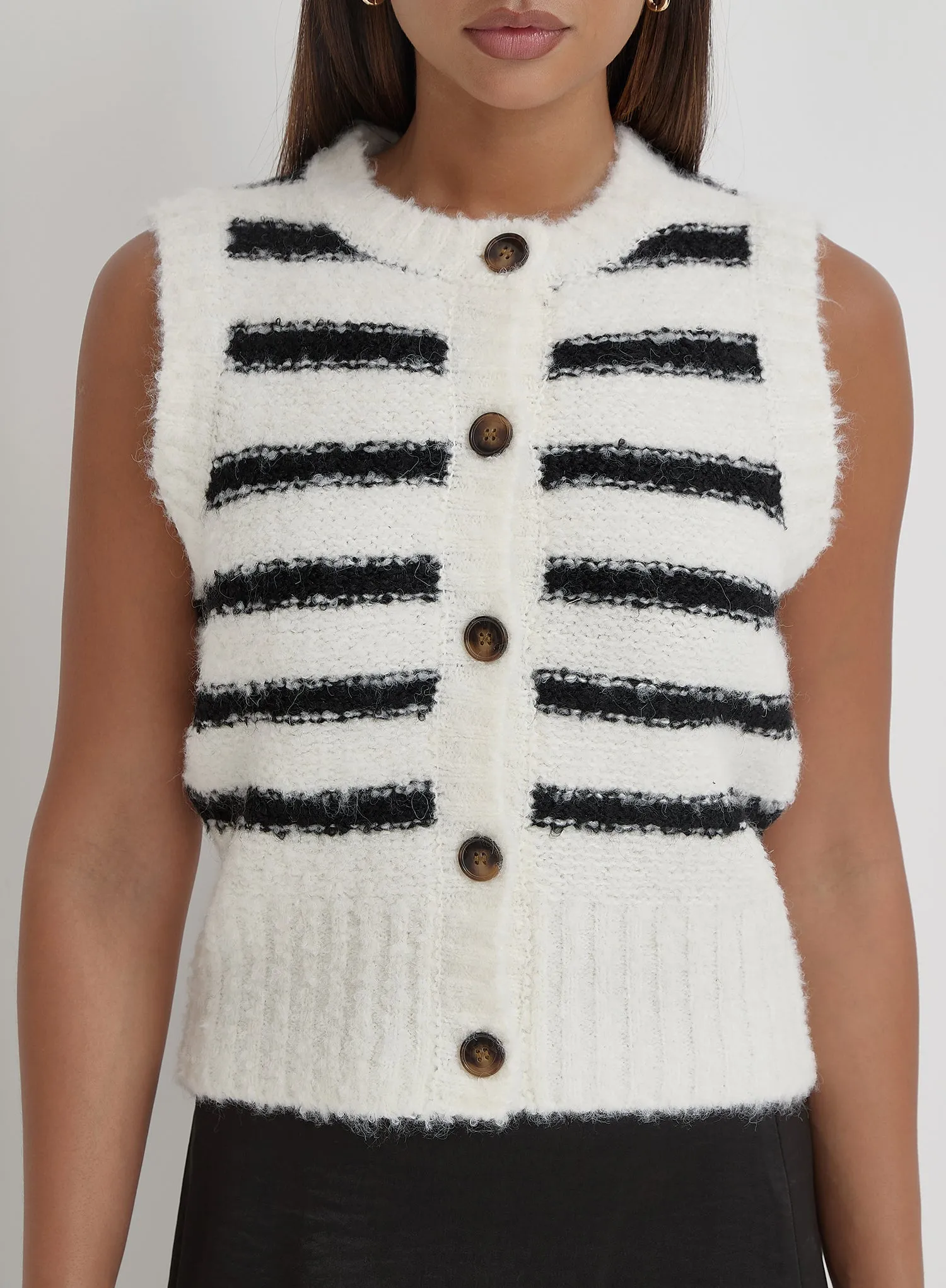 Black And Cream Stripe Knitted Waistcoat sold by 4th and Reckless product image thumbnail 3