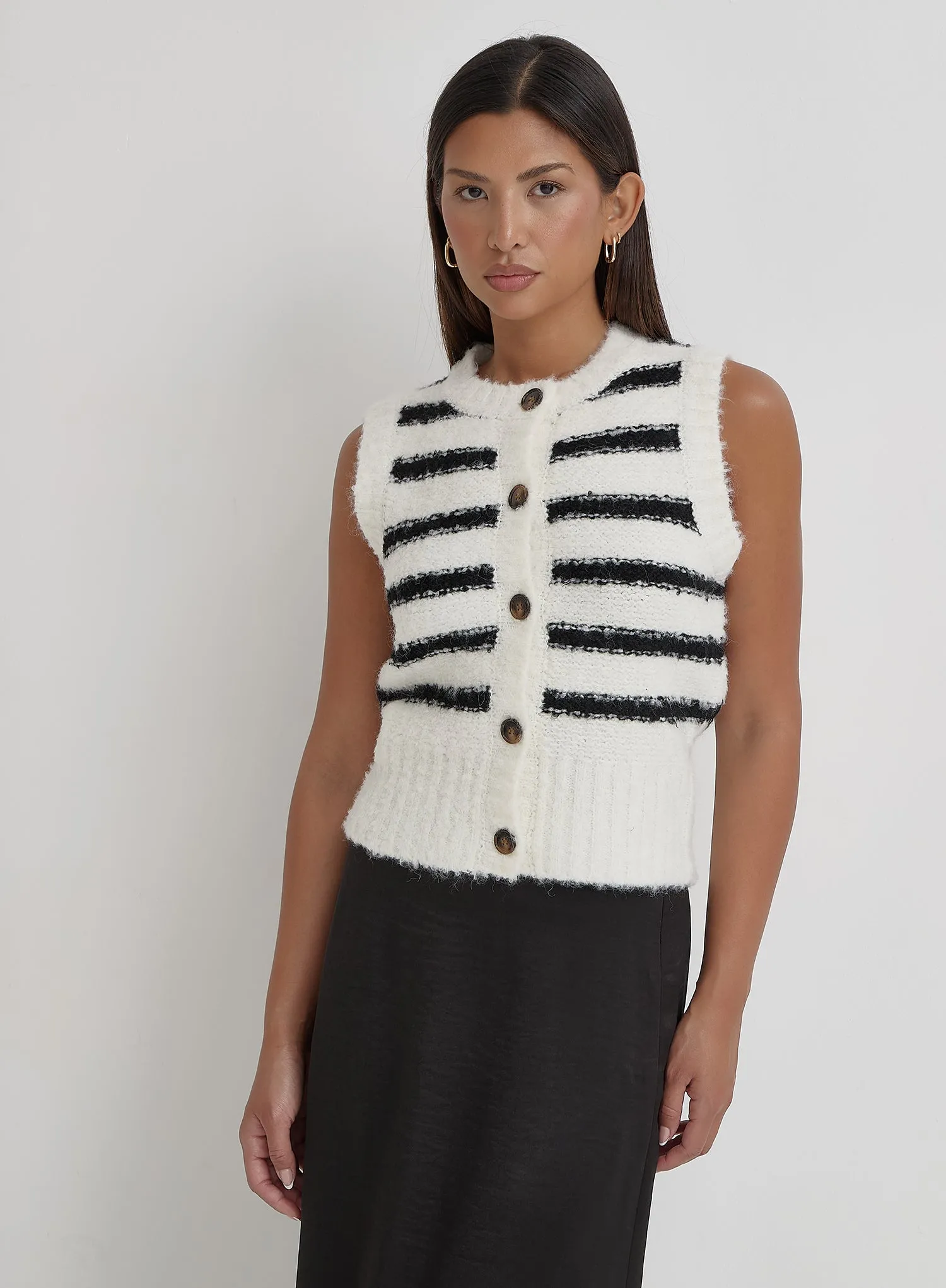 Black And Cream Stripe Knitted Waistcoat sold by 4th and Reckless product image thumbnail 2