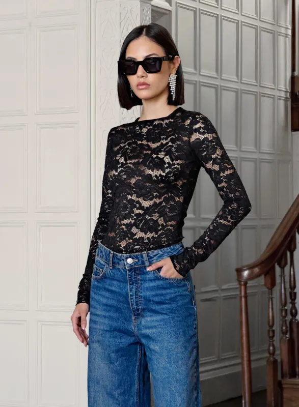Black Lace Long Sleeve Top - Emery sold by 4th and Reckless