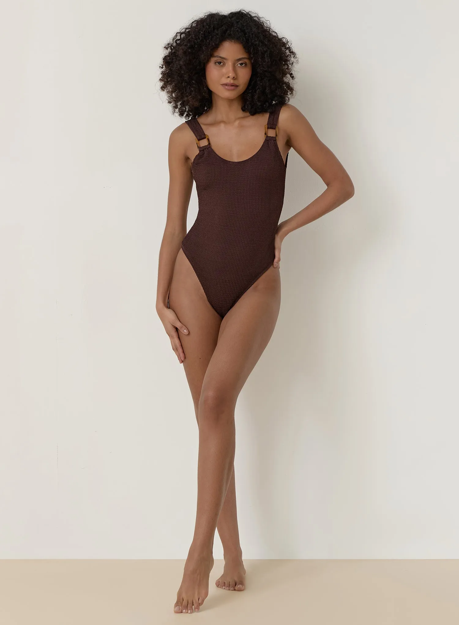 Brown Crinkle Tortoiseshell Buckle Swimsuit sold by 4th and Reckless product image thumbnail 5