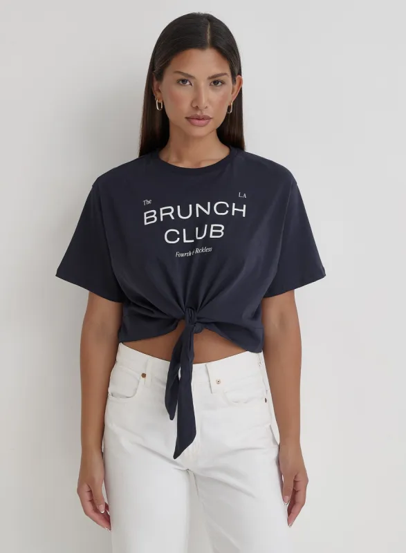 Navy Tie Front Brunch Club T-Shirt- Ellira sold by 4th and Reckless