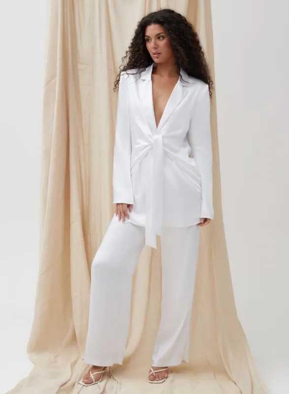 White Satin Wide Leg Trouser - Elora sold by 4th and Reckless
