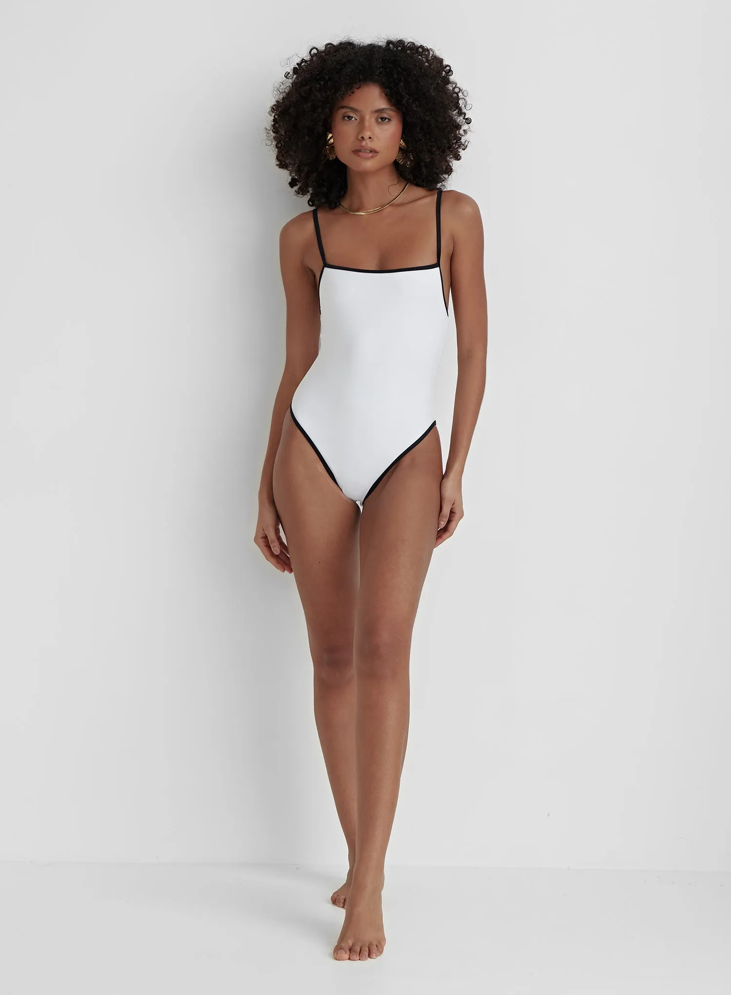 White Contrast Trim Swimsuit- Sicily sold by 4th and Reckless product image thumbnail 4