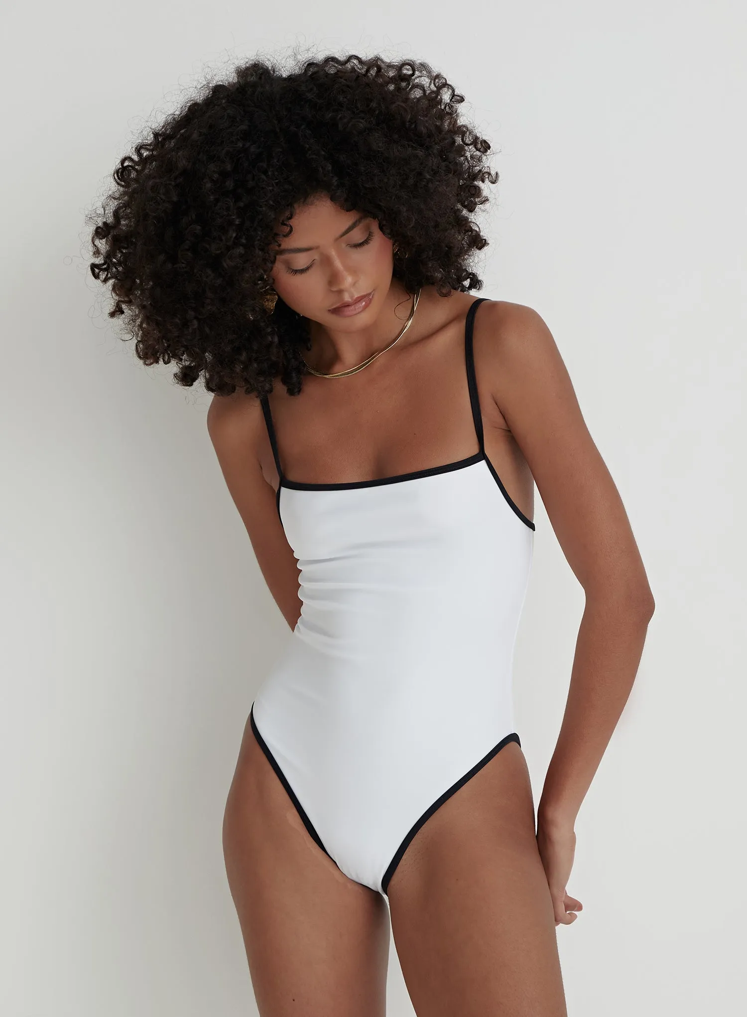 White Contrast Trim Swimsuit- Sicily sold by 4th and Reckless