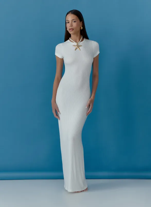 Cream Sheer Knitted Maxi Dress- Kendall sold by 4th and Reckless