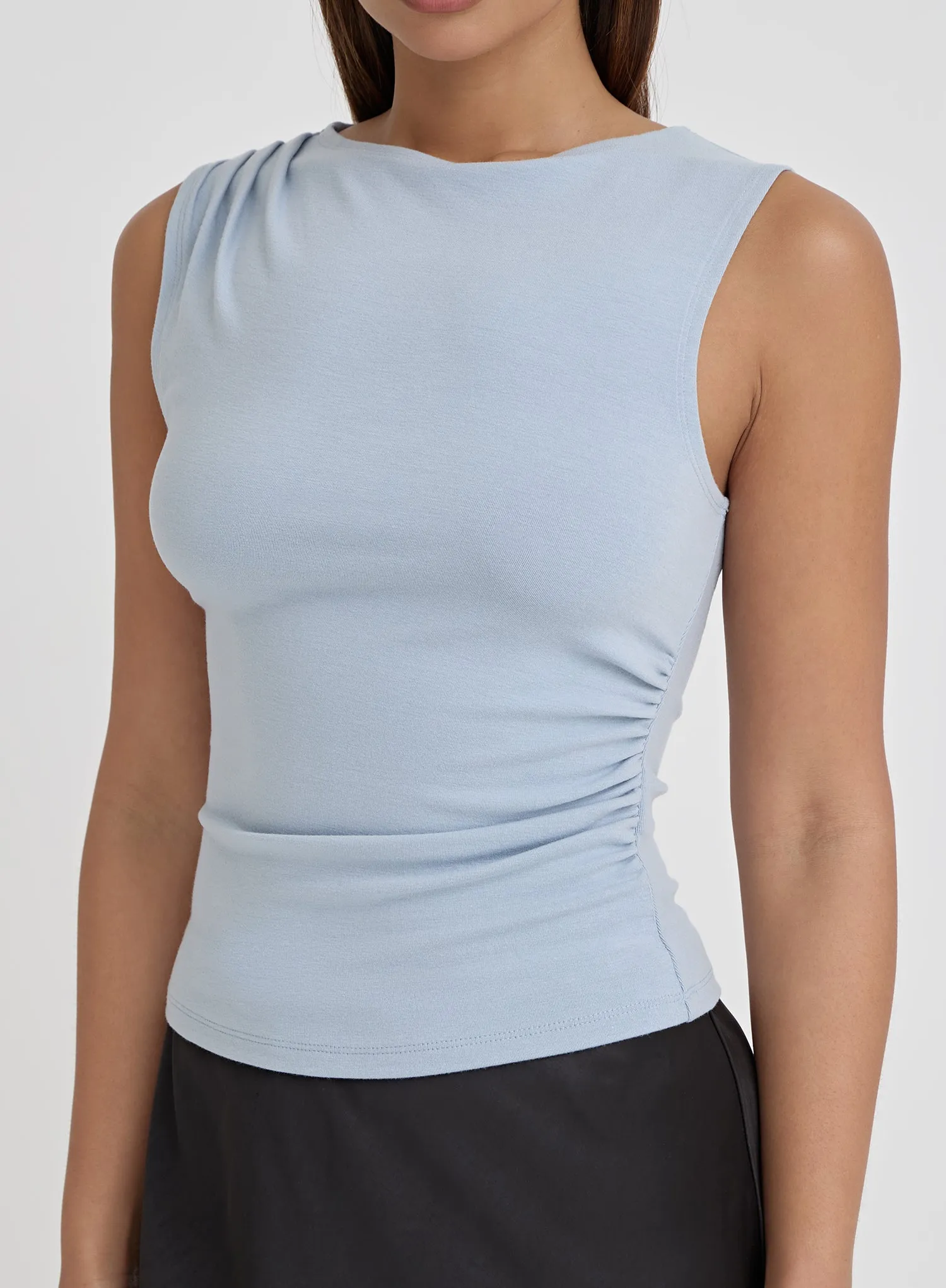 Blue Ruched Detail Sleeveless Top- Gabbi sold by 4th and Reckless product image thumbnail 3