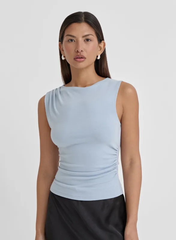 Blue Ruched Detail Sleeveless Top- Gabbi sold by 4th and Reckless