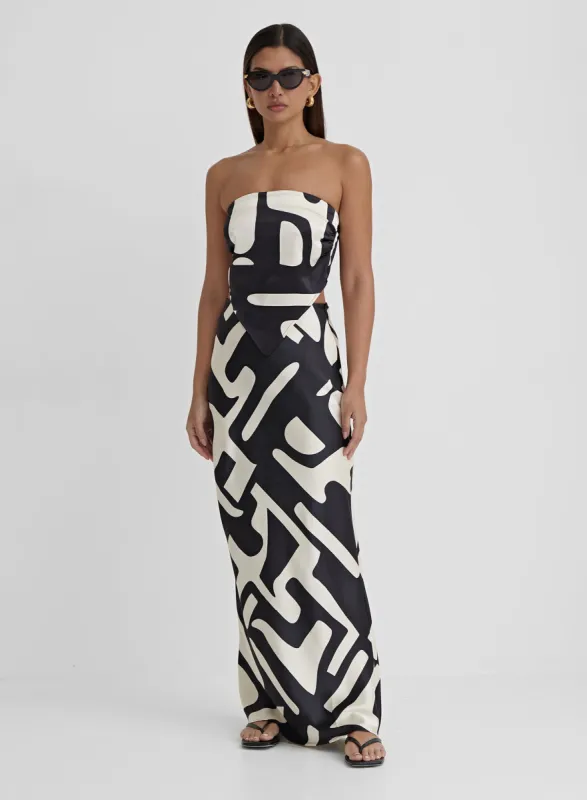 Abstract Print Satin Skirt- Iris sold by 4th and Reckless