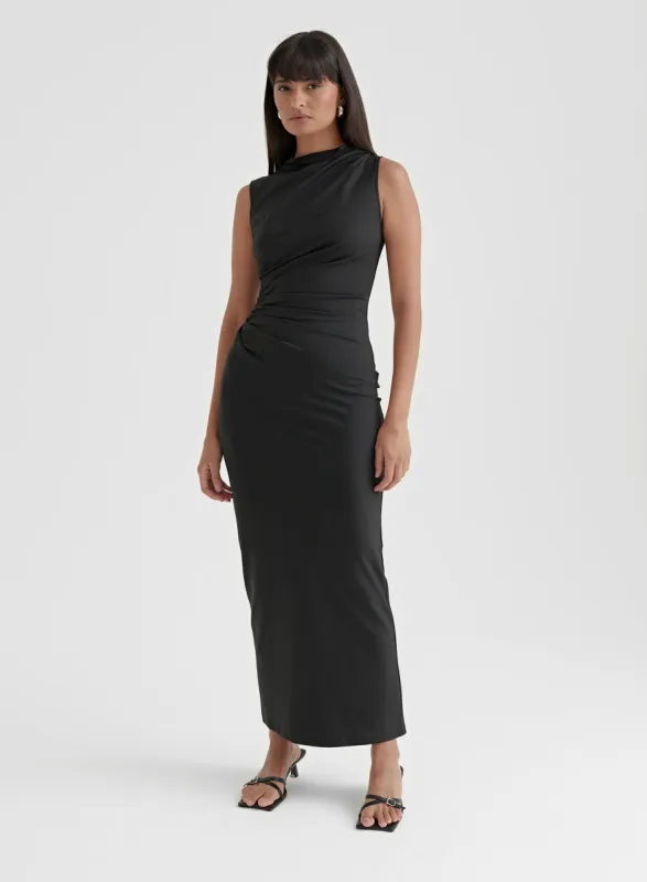 Black Ruched Jersey Midaxi Dress - Tamilda sold by 4th and Reckless