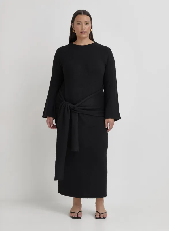 Black Plus Size Tie Front Maxi Dress- Mollie sold by 4th and Reckless