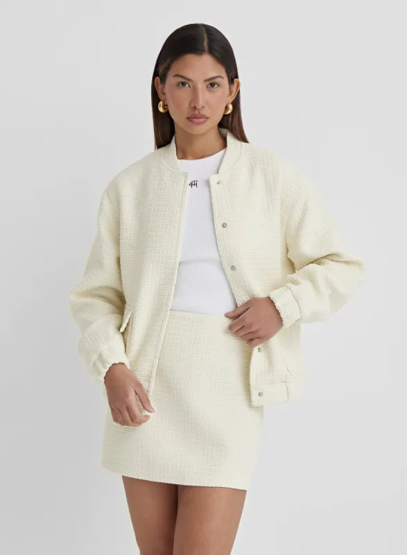 Cream Crochet Bomber Jacket- Saskia sold by 4th and Reckless