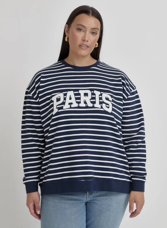 White And Plus Size Striped Paris Oversized Sweatshirt- Anni sold by 4th and Reckless