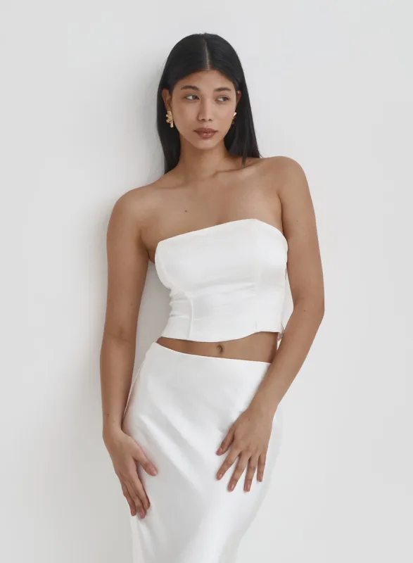 White Satin Bandeau Top- Azalea sold by 4th and Reckless