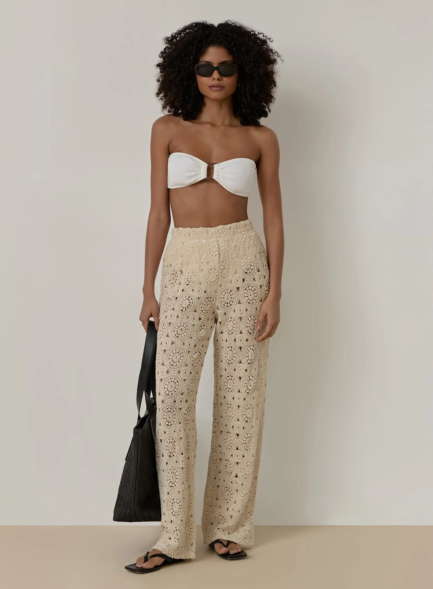 Cream Crochet Trousers- Soleil sold by 4th and Reckless product image thumbnail 3