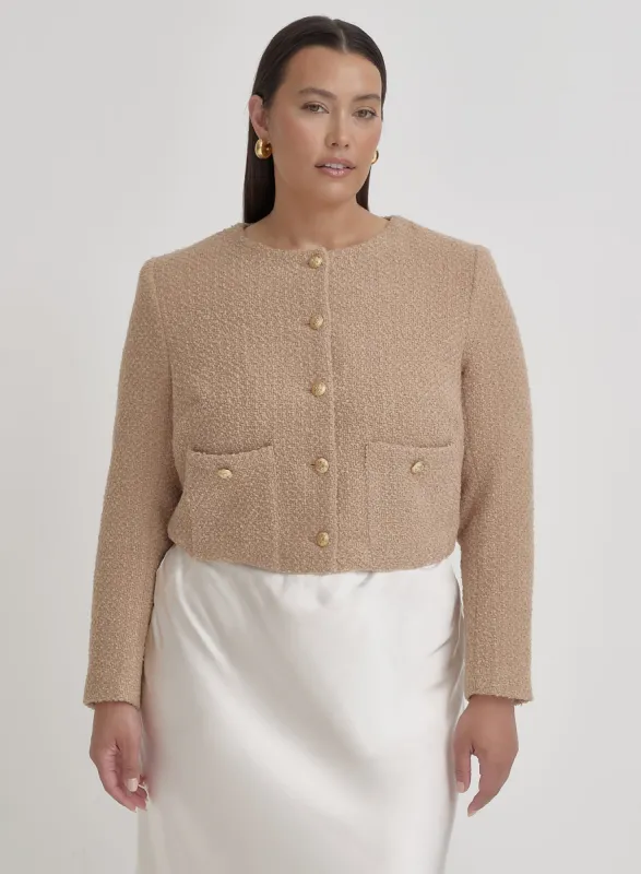 Camel Plus Size Tweed Wool Jacket- Helena sold by 4th and Reckless