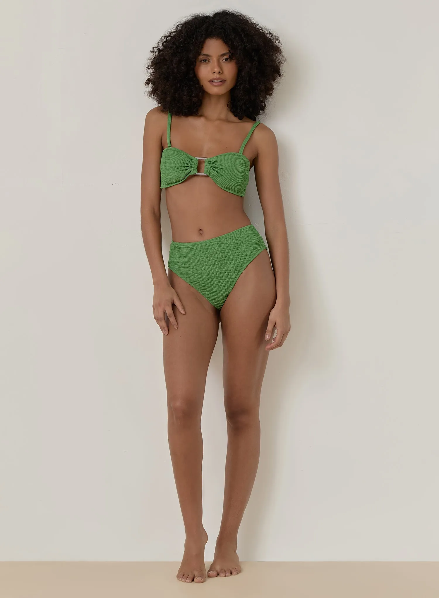 Green Crinkle High Waist Bikini Bottom sold by 4th and Reckless product image thumbnail 3