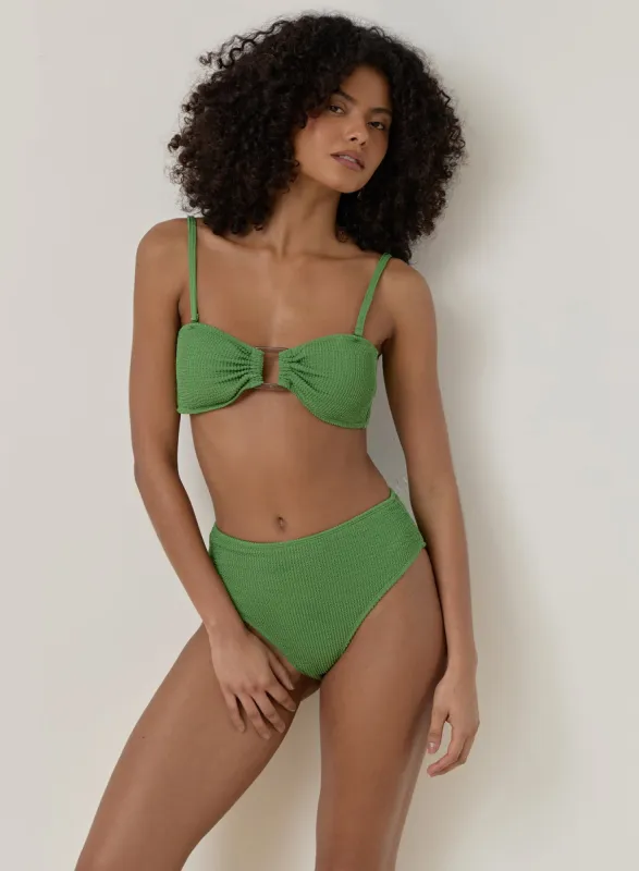 Green Crinkle High Waist Bikini Bottom made by 4th and Reckless