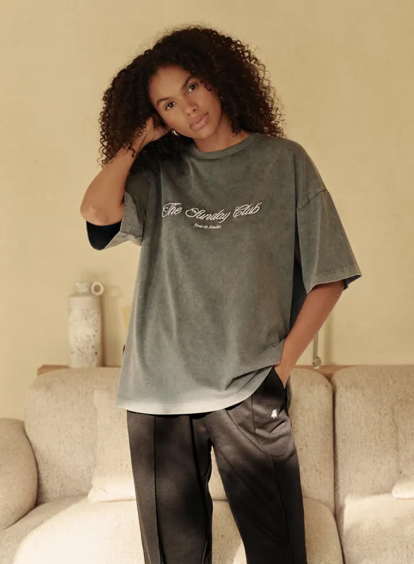 Grey Acid Wash Sunday Club Tee - Mave sold by 4th and Reckless