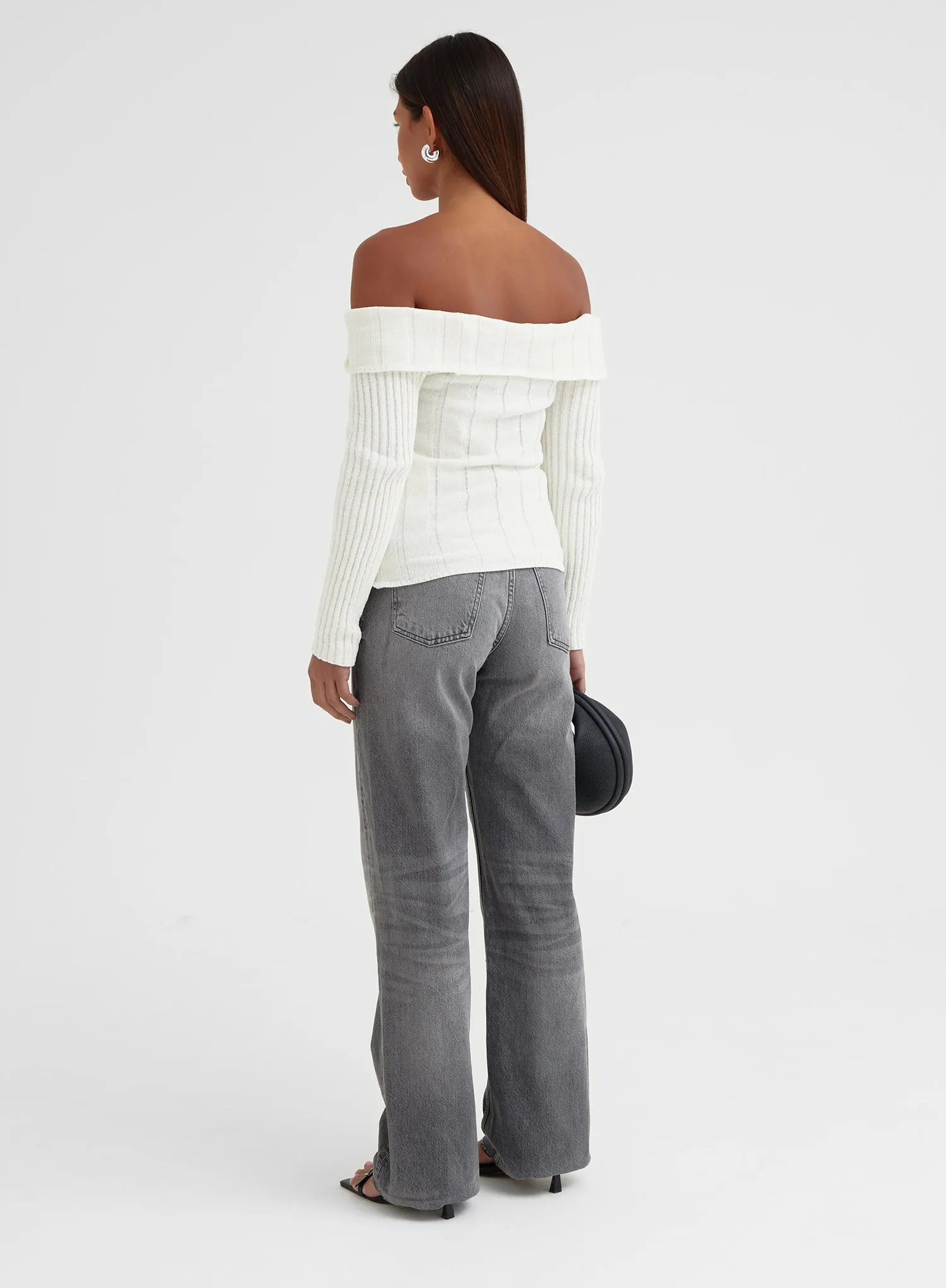 White Knitted Foldover Bardot Top - Allegra sold by 4th and Reckless product image thumbnail 4