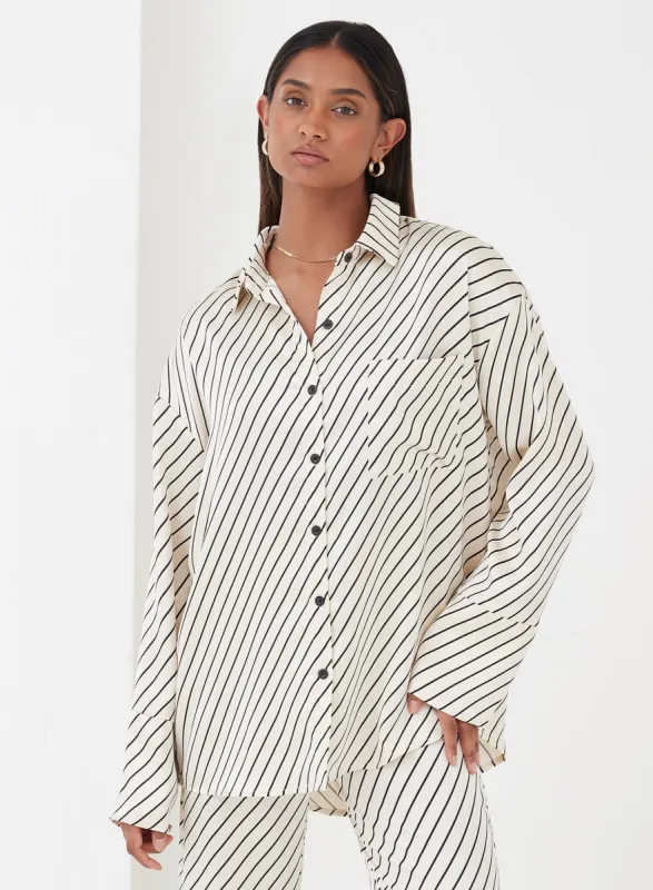 Cream Diagonal Stripe Satin Shirt - Norma made by 4th and Reckless