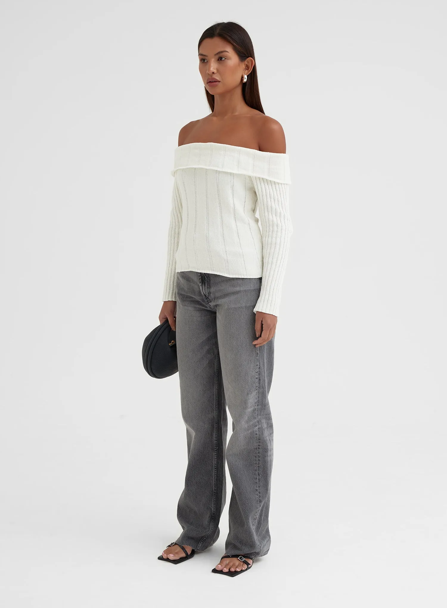 White Knitted Foldover Bardot Top - Allegra sold by 4th and Reckless product image thumbnail 2