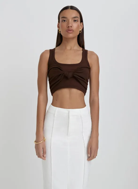 Chocolate Brown Knot Front Crop Top- Emi sold by 4th and Reckless