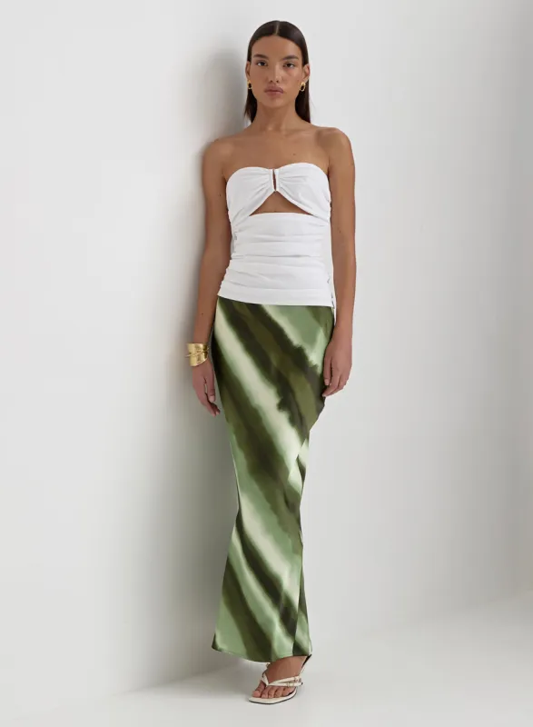 Green Printed Satin Maxi Skirt- Willow sold by 4th and Reckless