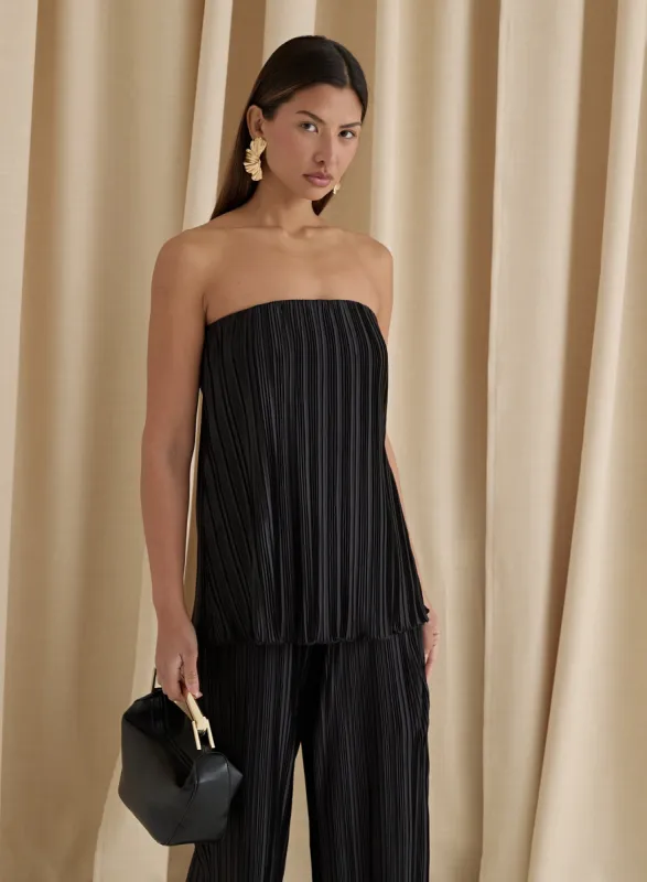 Black Plisse Bandeau Top- Olivia sold by 4th and Reckless