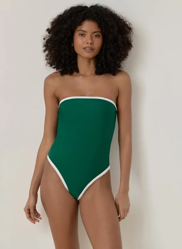Green Contrast Trim Bandeau Swimsuit- Gili sold by 4th and Reckless