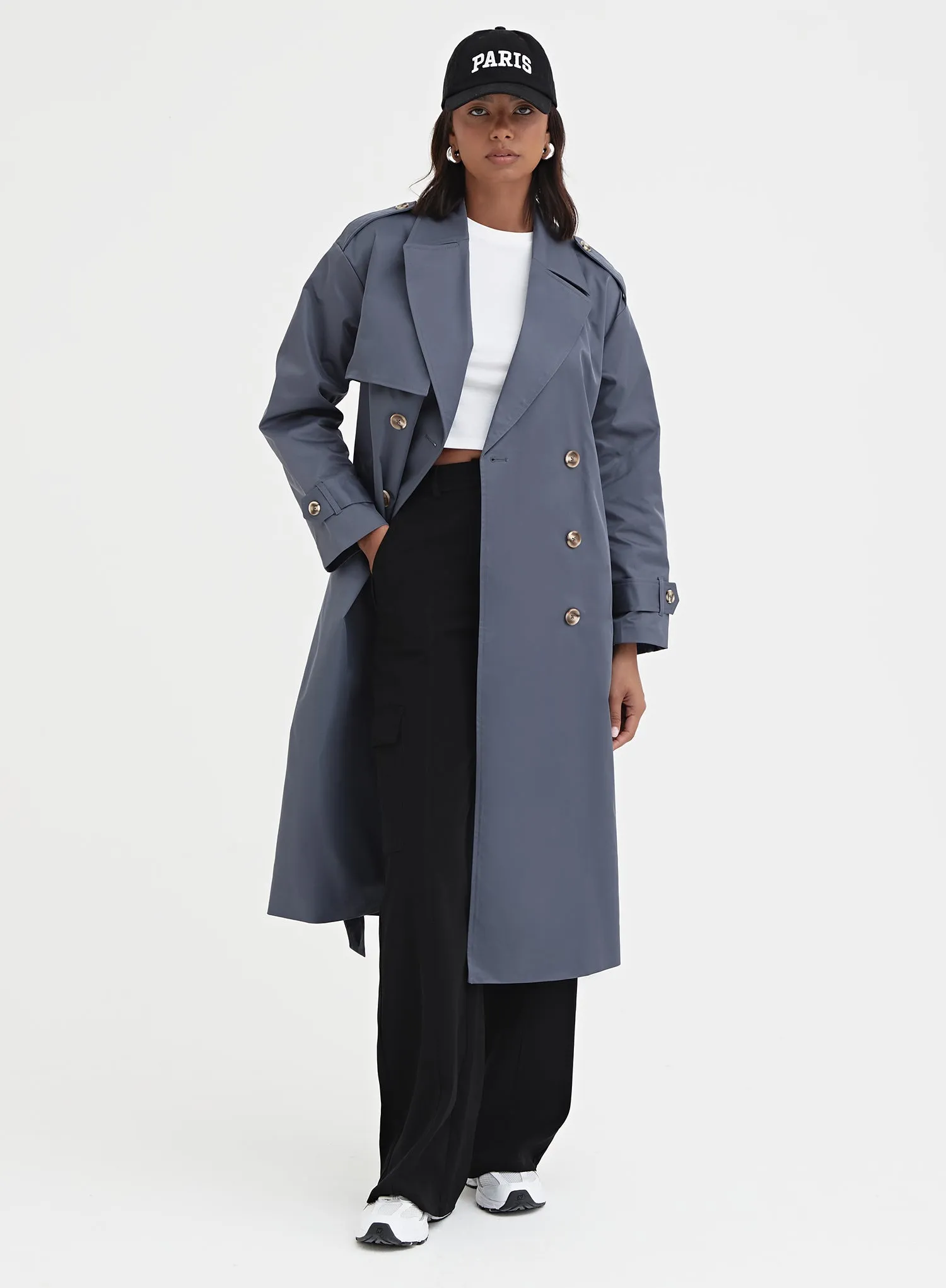 Slate Blue Belted Trench Coat - Lille sold by 4th and Reckless product image thumbnail 5
