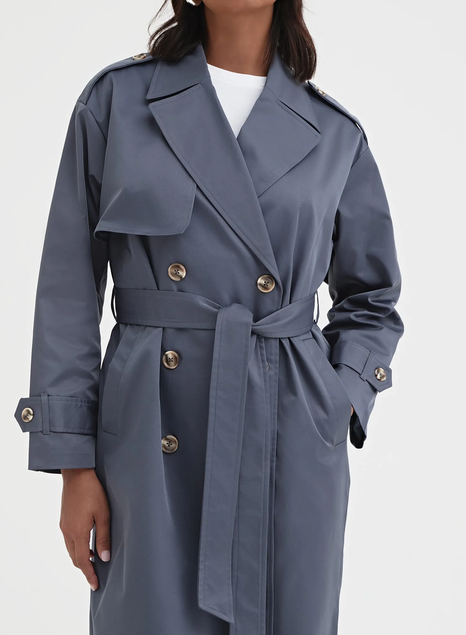 Slate Blue Belted Trench Coat - Lille sold by 4th and Reckless product image thumbnail 2