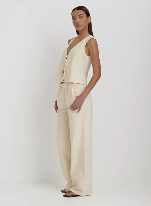 Cream Elasticated Wide Leg Trouser- Zella sold by 4th and Reckless