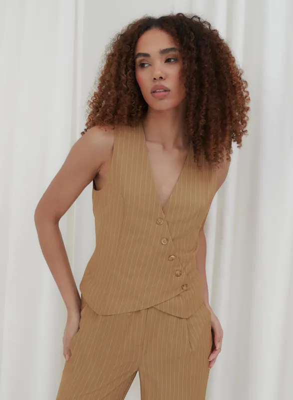 Caramel Tailored Asymmetric Waistcoat - Terra sold by 4th and Reckless